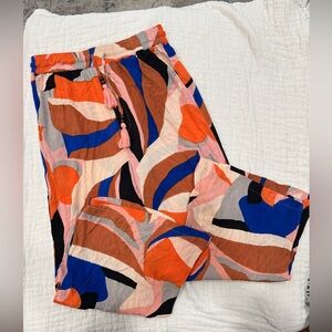 True Destinations Abstract Print Wide-Leg‎ Pants L | Tassel Drawstring